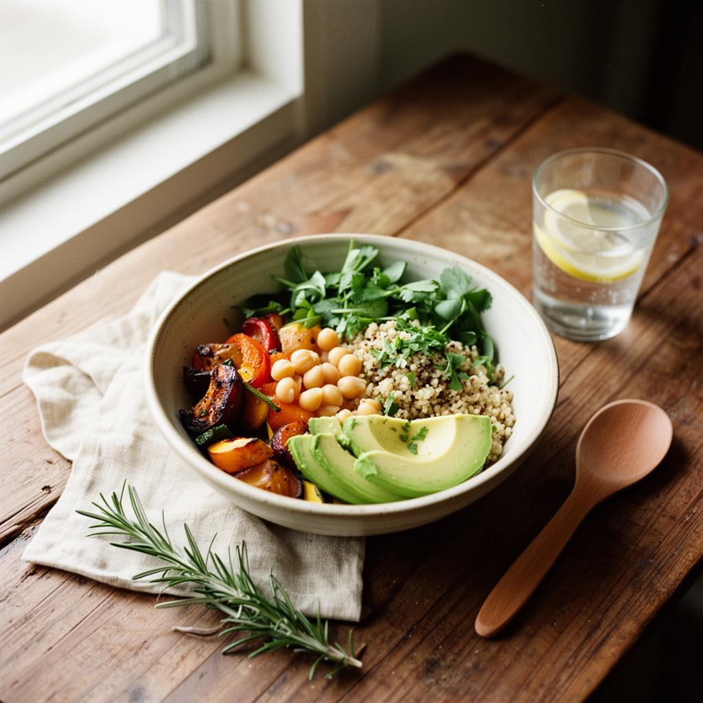 Woman 40+ preparing a fresh nourishing meal with vegetables and herbs