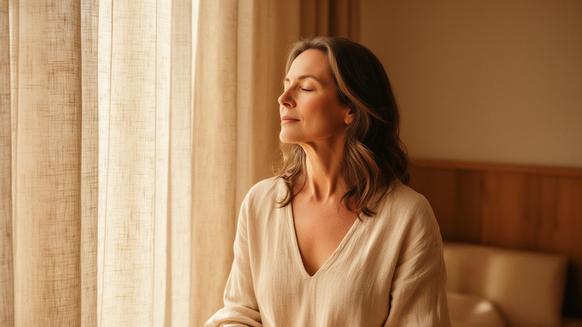 Serene woman bathed in warm natural light